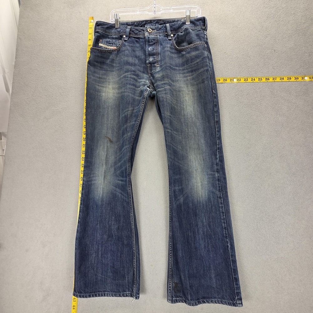 Diesel Jeans Mens 32x30 Blue Zathan Regular Bootcut Distressed Button Fly 0801Z